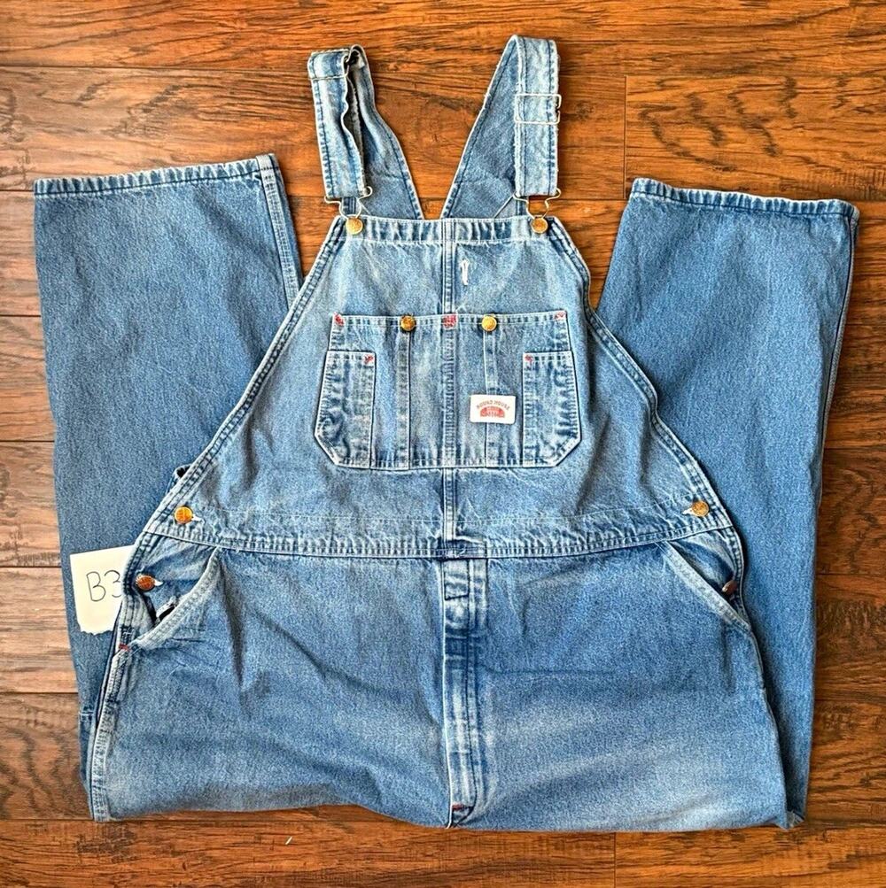 Round House Made in USA Denim Bib Overalls Measures 46x27 Carpenter Workwear